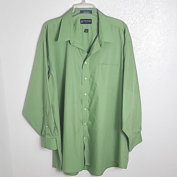 Stafford Essentials Green Longsleeve Buttondown Shirt, Size 18-18 1/2, 34/35 - Picture 1 of 9
